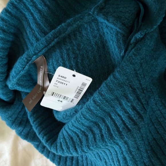 SWEATER, TURTLENECK, Sz 4X, CRYSTAL TEAL, LONG SLEEVES, ACRYLIC NYLON ELASTANE, - Picture 3 of 4